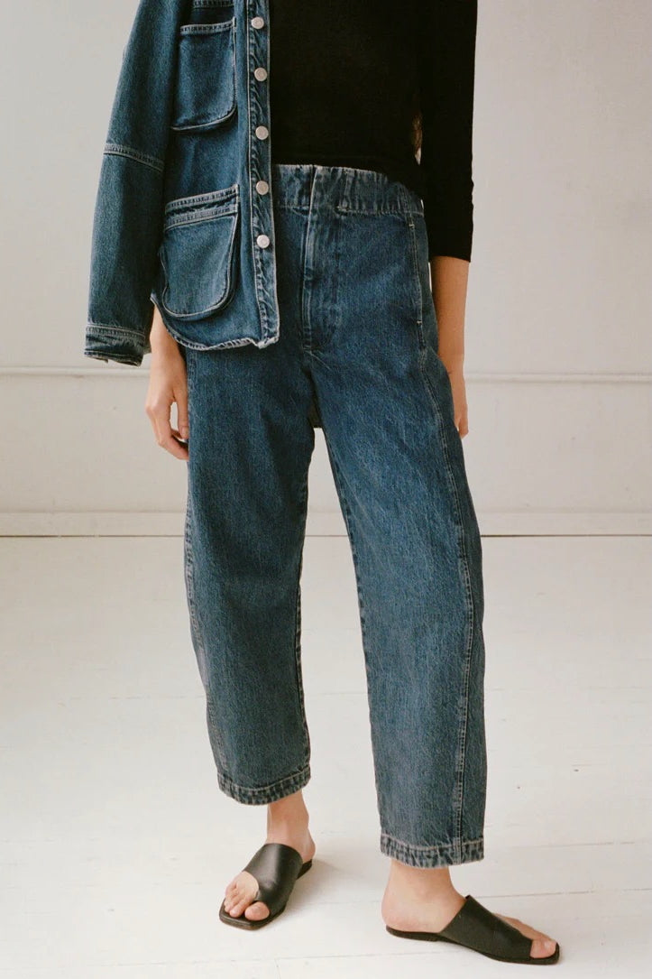 Shaina Mote Lune Pant East detail front waist elastic band mid rise cropped denim pant