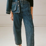 Shaina Mote Lune Pant East detail front waist elastic band mid rise cropped denim pant