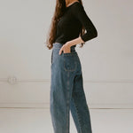 Shaina Mote Lune Pant East side view elastic waistband workwear inspired denim trousers