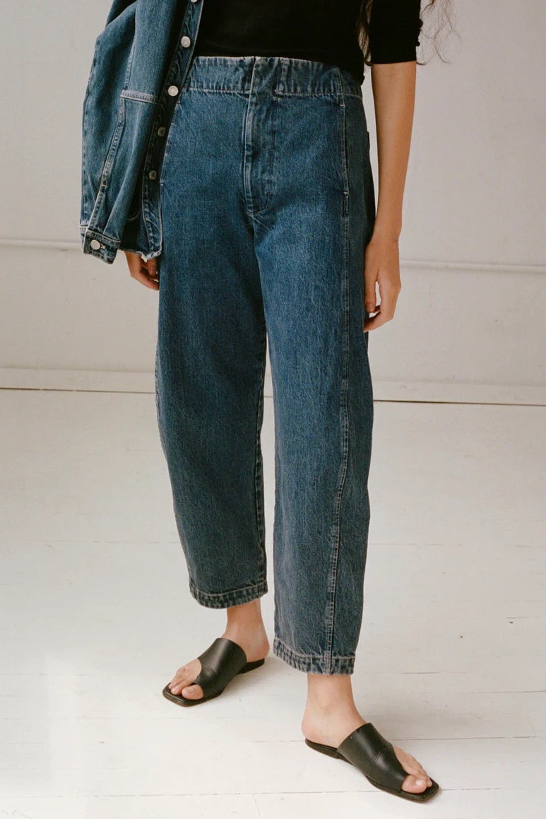 Shaina Mote Lune Pant East relaxed fit denim pants front view elastic waist cropped leg