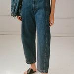 Shaina Mote Lune Pant East relaxed fit denim pants front view elastic waist cropped leg