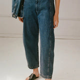 Shaina Mote Lune Pant East relaxed fit denim pants front view elastic waist cropped leg
