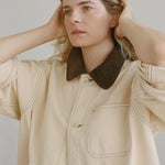 Shaina Mote Painter Coat Butter close-up contrast collar detail with structured stitching and button front