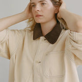 Shaina Mote Painter Coat Butter close-up contrast collar detail with structured stitching and button front