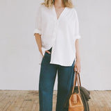 Shaina Mote Studio Shirt Salt front view relaxed fit white button down blouse v neckline