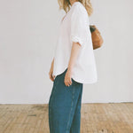 Shaina Mote Studio Shirt Salt detail view v neck button front lightweight white cotton shirt