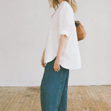 Shaina Mote Studio Shirt Salt detail view v neck button front lightweight white cotton shirt