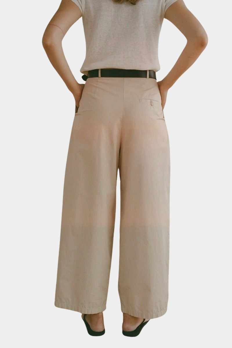 Shaina Mote Summer Chino Beige back view wide leg cropped cotton chino pant
