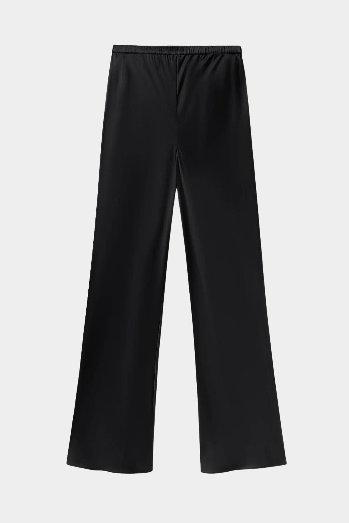 Silk Laundry bias cut silk satin pants in black front view