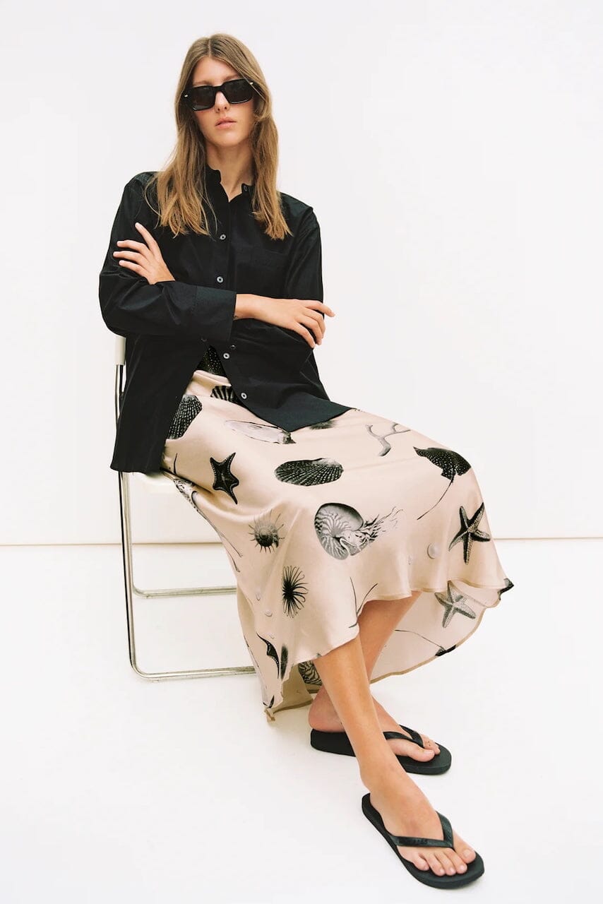 Silk Laundry - Long Bias Cut Skirt - Seashells - Skirts - YUCCA, Women’s clothing store Denver, women’s elevated skirts.