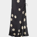 silk laundry long bias cut skirt large polka dot side tie detail view