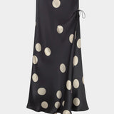 silk laundry long bias cut skirt large polka dot side tie detail view
