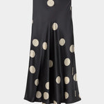 silk laundry long bias cut skirt large polka dot full length front view