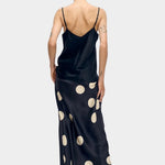 silk laundry long bias cut skirt large polka dot back view with camisole