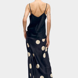 silk laundry long bias cut skirt large polka dot back view with camisole