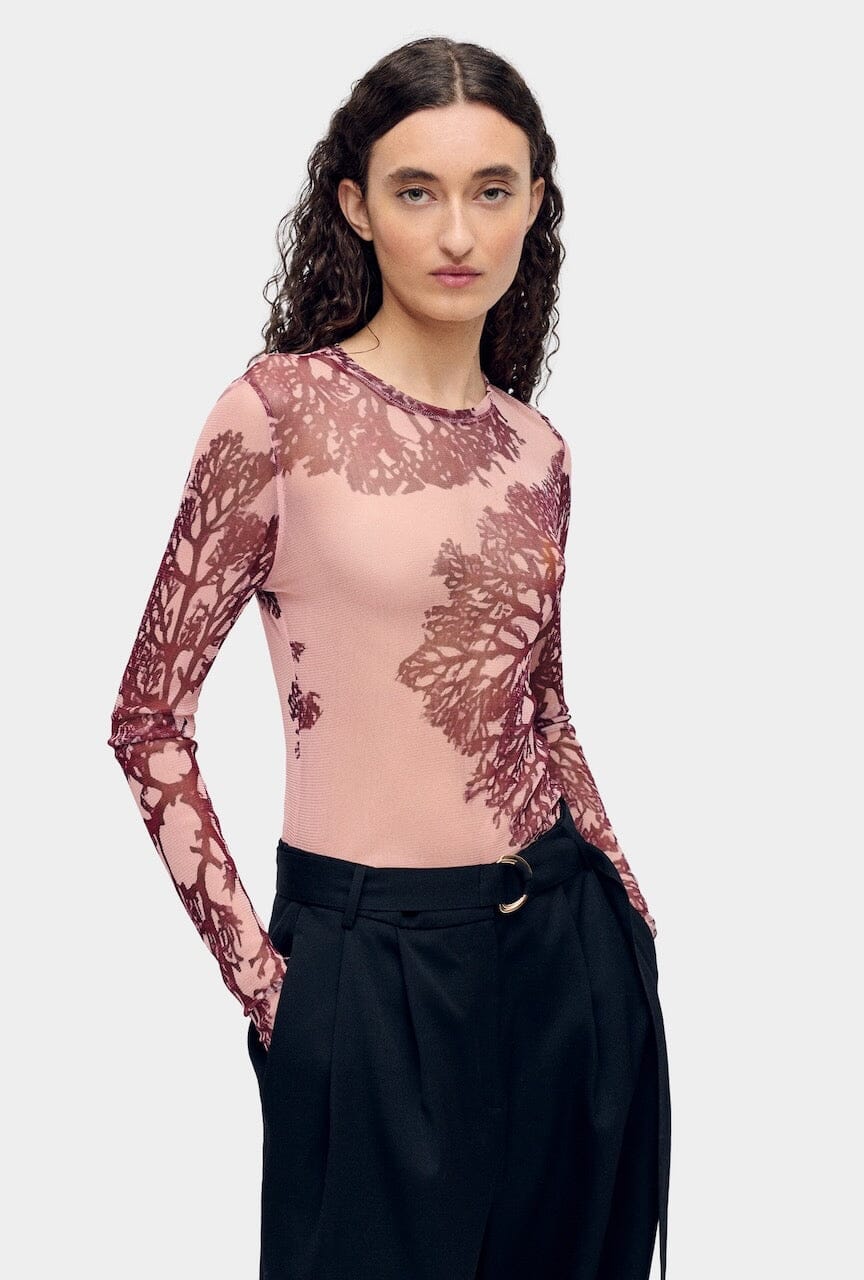 Silk Laundry - Mesh Long Sleeve - Pressed Coral - Shirts & Tops - YUCCA, Boutiques Denver, stylish tops for women.