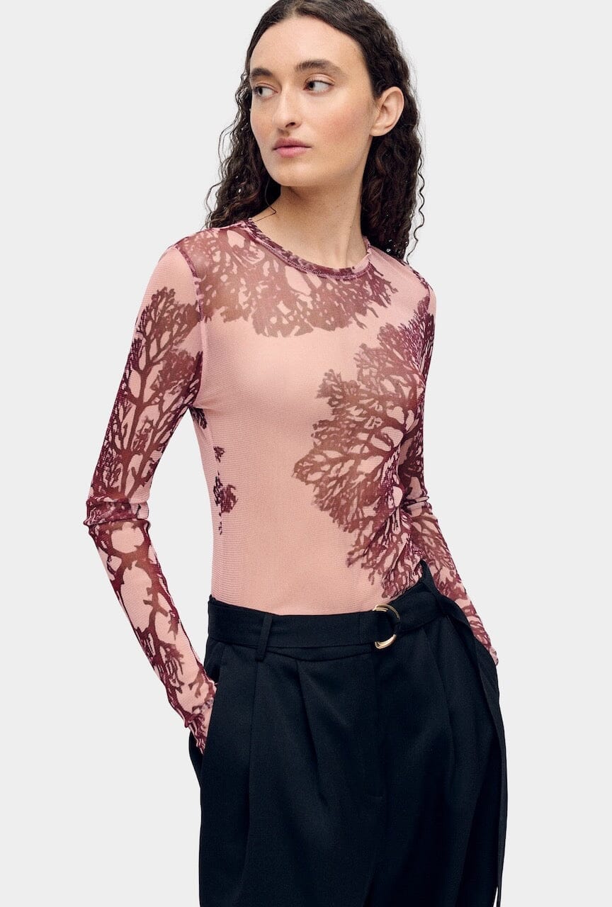 Silk Laundry - Mesh Long Sleeve - Pressed Coral - Shirts & Tops - YUCCA, Boutiques Denver, stylish tops for women.