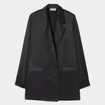 Silk Laundry relaxed fit silk blazer in black front view