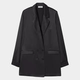Silk Laundry relaxed fit silk blazer in black front view