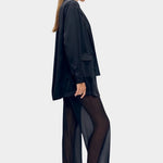 Silk Laundry black silk blazer with soft tailoring and fluid drape