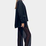 Silk Laundry black silk blazer with soft tailoring and fluid drape