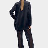 Silk Laundry relaxed black silk blazer back view