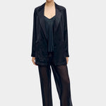 Silk Laundry black silk relaxed blazer with double breasted front