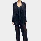 Silk Laundry black silk relaxed blazer with double breasted front