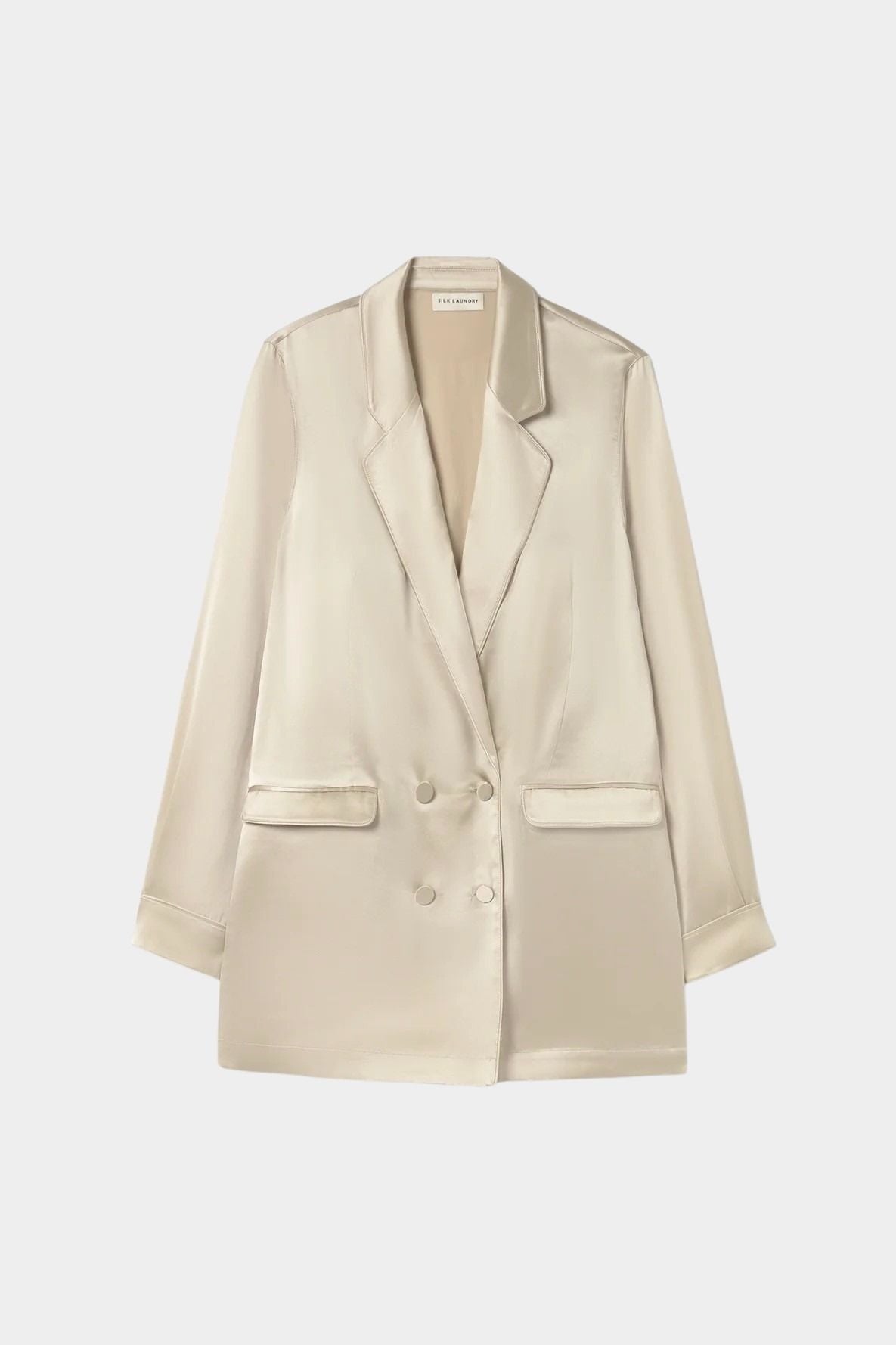 Silk Laundry relaxed silk blazer in hazelnut front product view