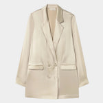 Silk Laundry relaxed silk blazer in hazelnut front product view