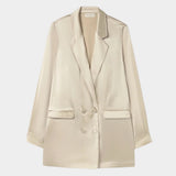 Silk Laundry relaxed silk blazer in hazelnut front product view