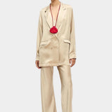 Silk Laundry hazelnut silk relaxed blazer with double breasted front