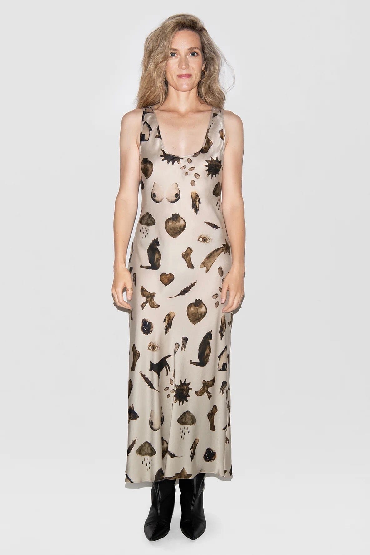 Silk Laundry - Scoop Neck Dress - Miracles Hazelnut - Dress - YUCCA, artistic clothing for women, women’s elevated basics.