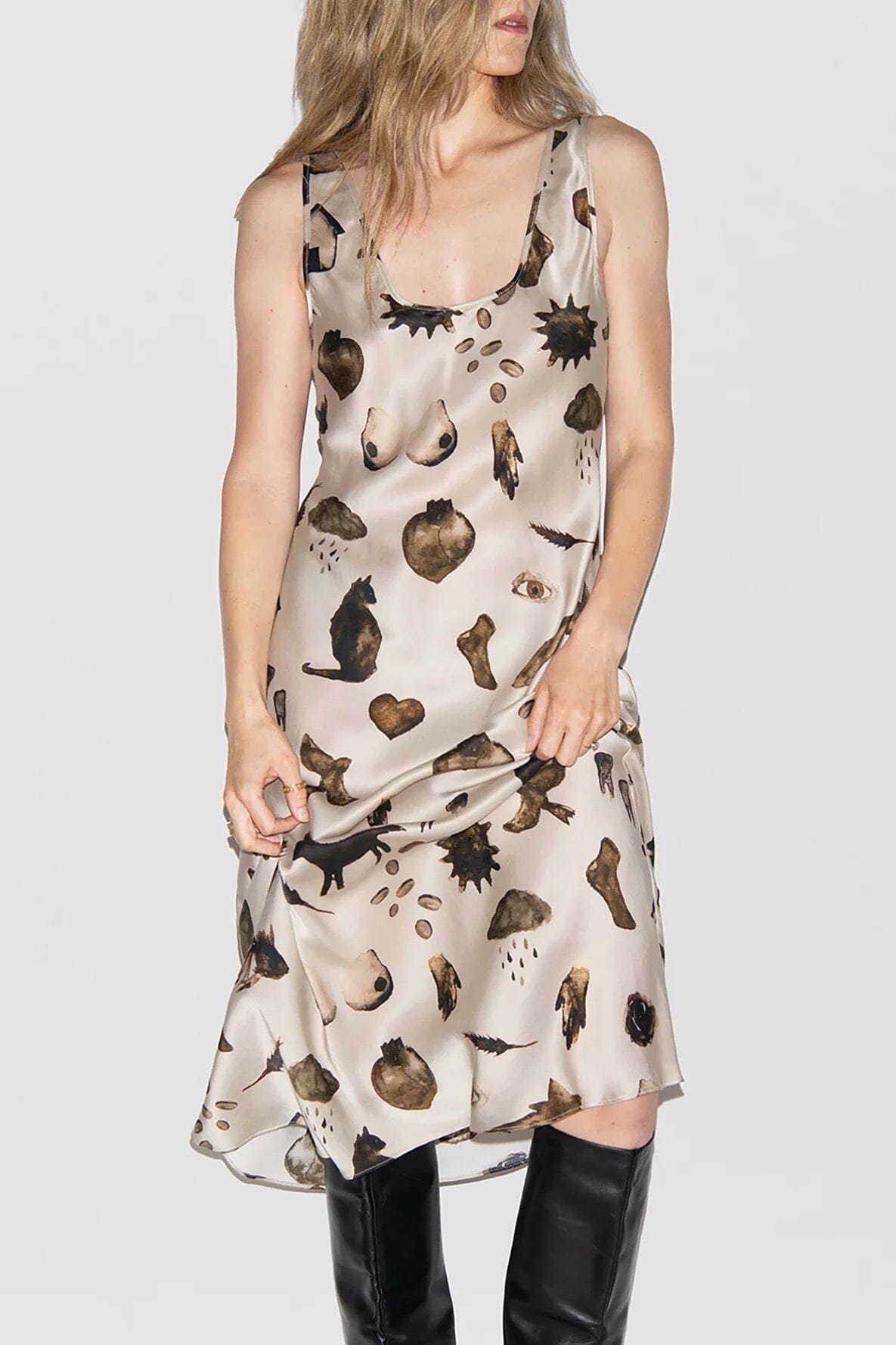 Silk Laundry - Scoop Neck Dress - Miracles Hazelnut - Dress - YUCCA, artistic clothing for women, women’s elevated basics.