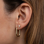 Earrings - YUCCA, white opal round stud earrings with gold plating and sterling silver posts, classic everyday jewelry.