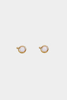 Earrings - YUCCA, white opal round stud earrings with gold plating and sterling silver posts, classic everyday jewelry.