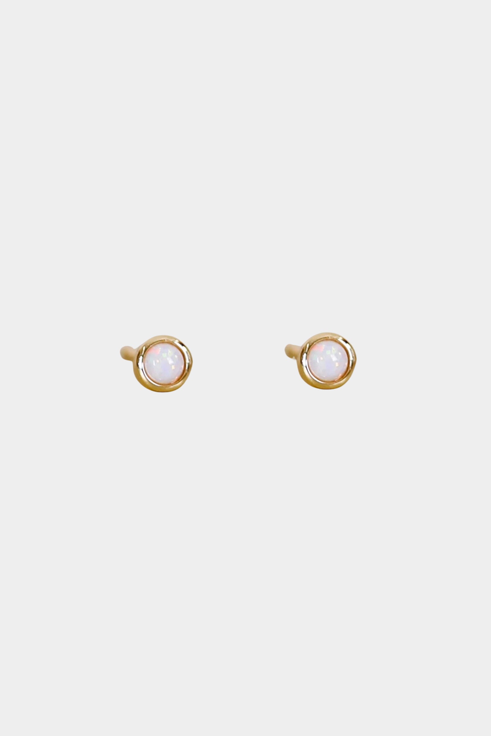 Earrings - YUCCA, white opal round stud earrings with gold plating and sterling silver posts, classic everyday jewelry.