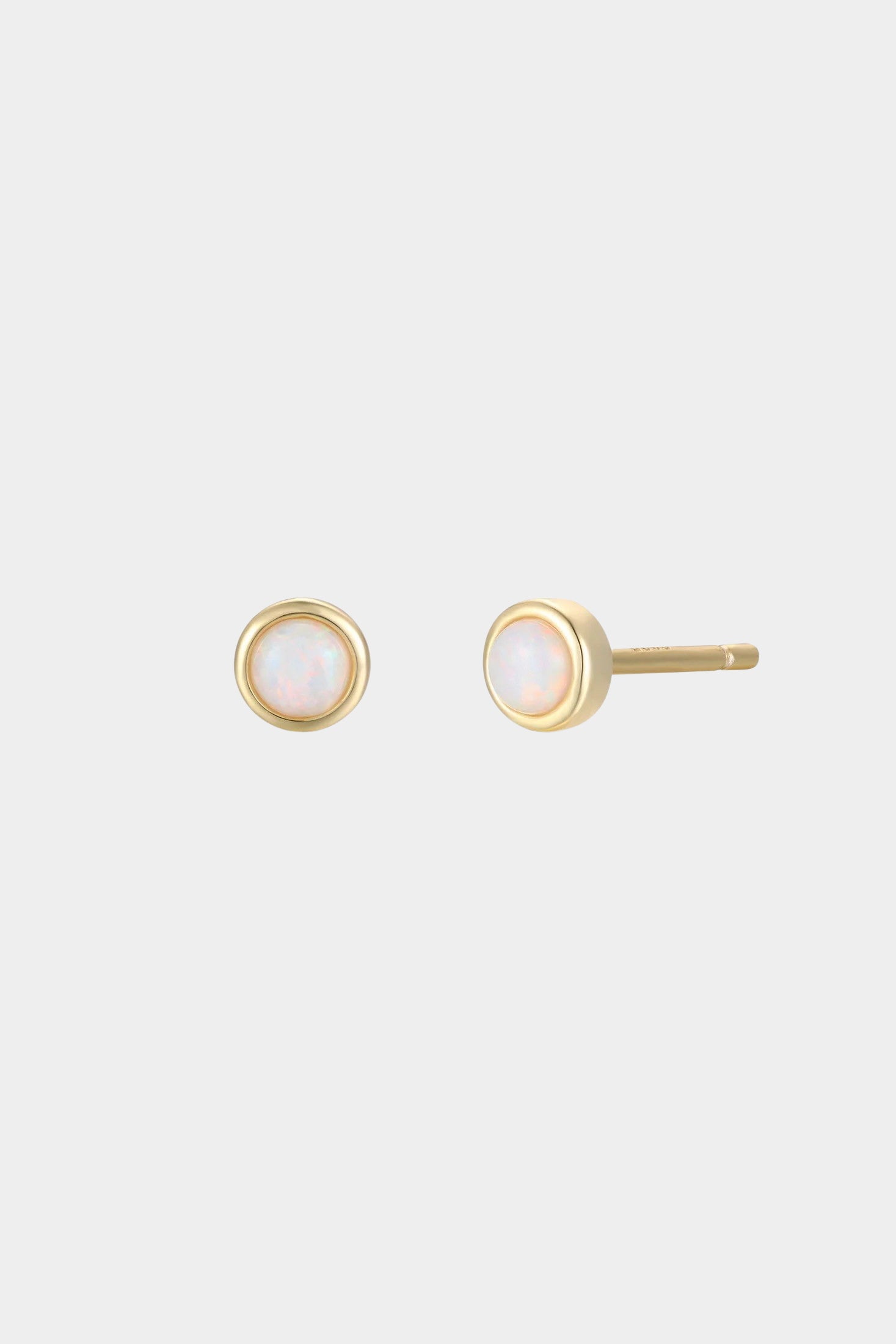 Earrings - YUCCA, white opal round stud earrings with gold plating and sterling silver posts, classic everyday jewelry.