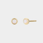 Earrings - YUCCA, white opal round stud earrings with gold plating and sterling silver posts, classic everyday jewelry.