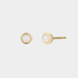 Earrings - YUCCA, white opal round stud earrings with gold plating and sterling silver posts, classic everyday jewelry.