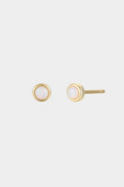 Earrings - YUCCA, white opal round stud earrings with gold plating and sterling silver posts, classic everyday jewelry.