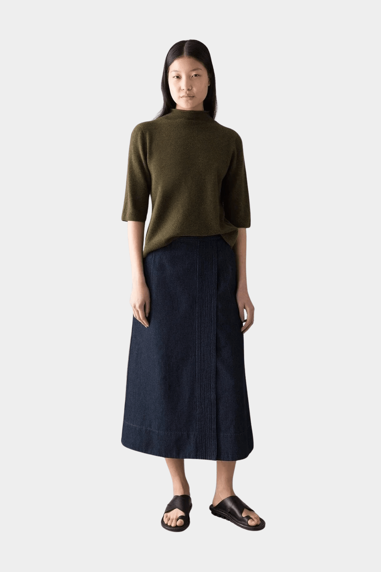 TOAST | Fine Wool Cashmere Half Sleeve Sweater In Olive Melange - SHOP YUCCA Sweater TOAST - YUCCA 