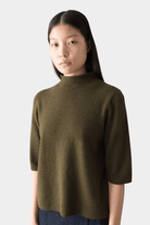 TOAST | Fine Wool Cashmere Half Sleeve Sweater In Olive Melange - SHOP YUCCA Sweater TOAST - YUCCA 