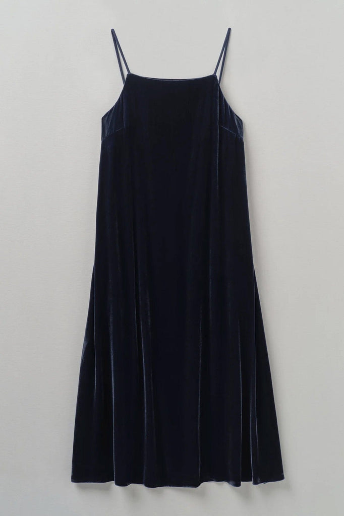 Square Neck Silk Velvet Dress - Obsidian