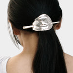 Wolf Circus Bean French Pin silver sculptural hair pin securing low ponytail
