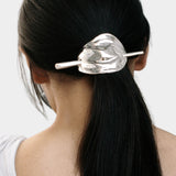 Wolf Circus Bean French Pin silver sculptural hair pin securing low ponytail
