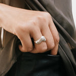 Bean Ring Sterling Silver Wolf Circus hand in pocket lifestyle silver ring