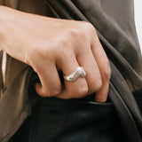 Bean Ring Sterling Silver Wolf Circus hand in pocket lifestyle silver ring