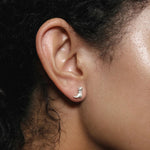 Cowboy Boot Charm Studs Silver Wolf Circus worn on ear sterling silver boot stud earrings close up
