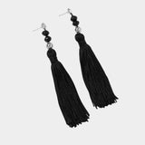 Miriam Earrings in sterling silver Wolf Circus angled flat lay black tassel earrings
